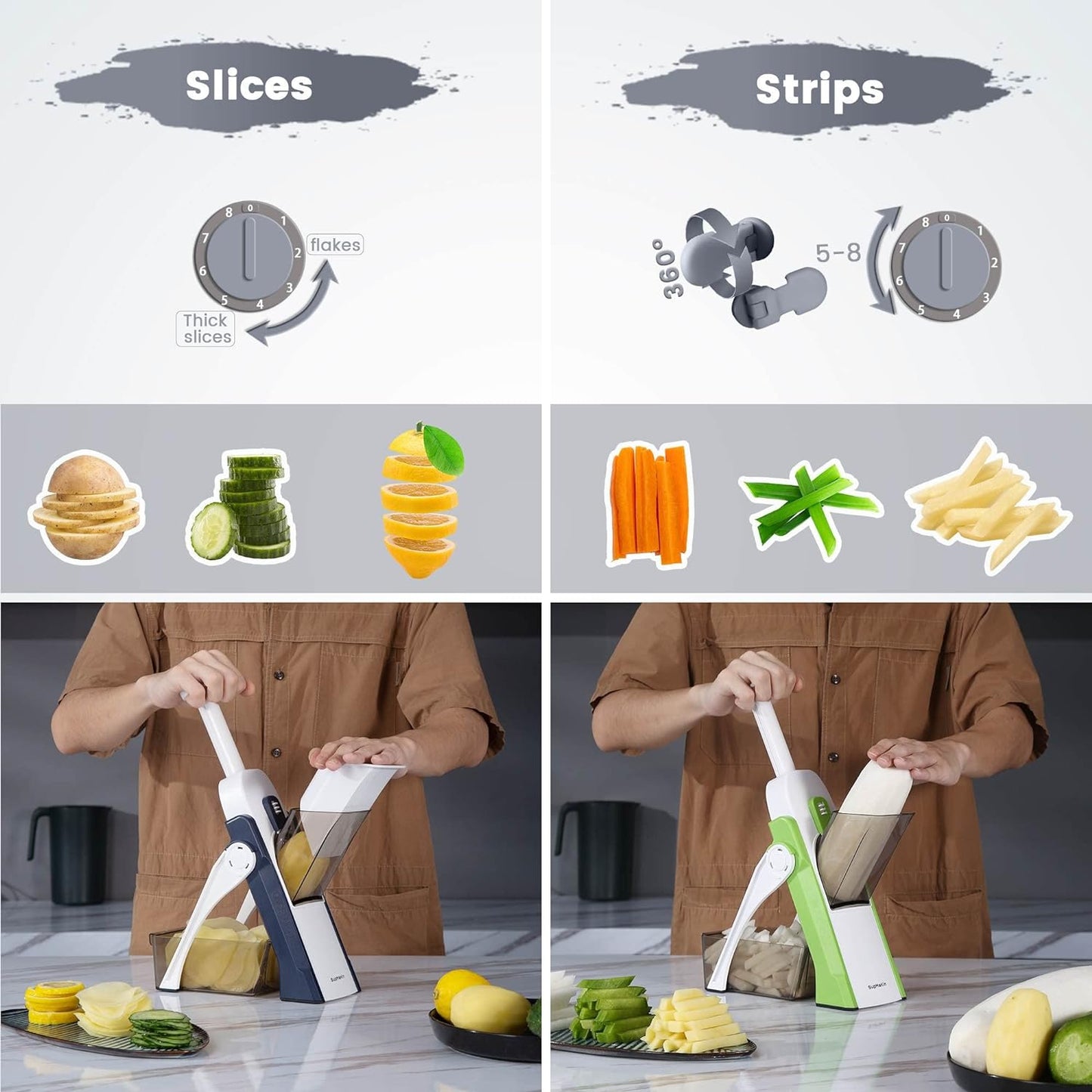 Safe Mandoline Slicer, Potato Slicer, Vegetable Food Slicer Chopper, French Fry Cutter, Professional 5 in 1 Chopping Artifact for Kitchen Chef Meal Prep