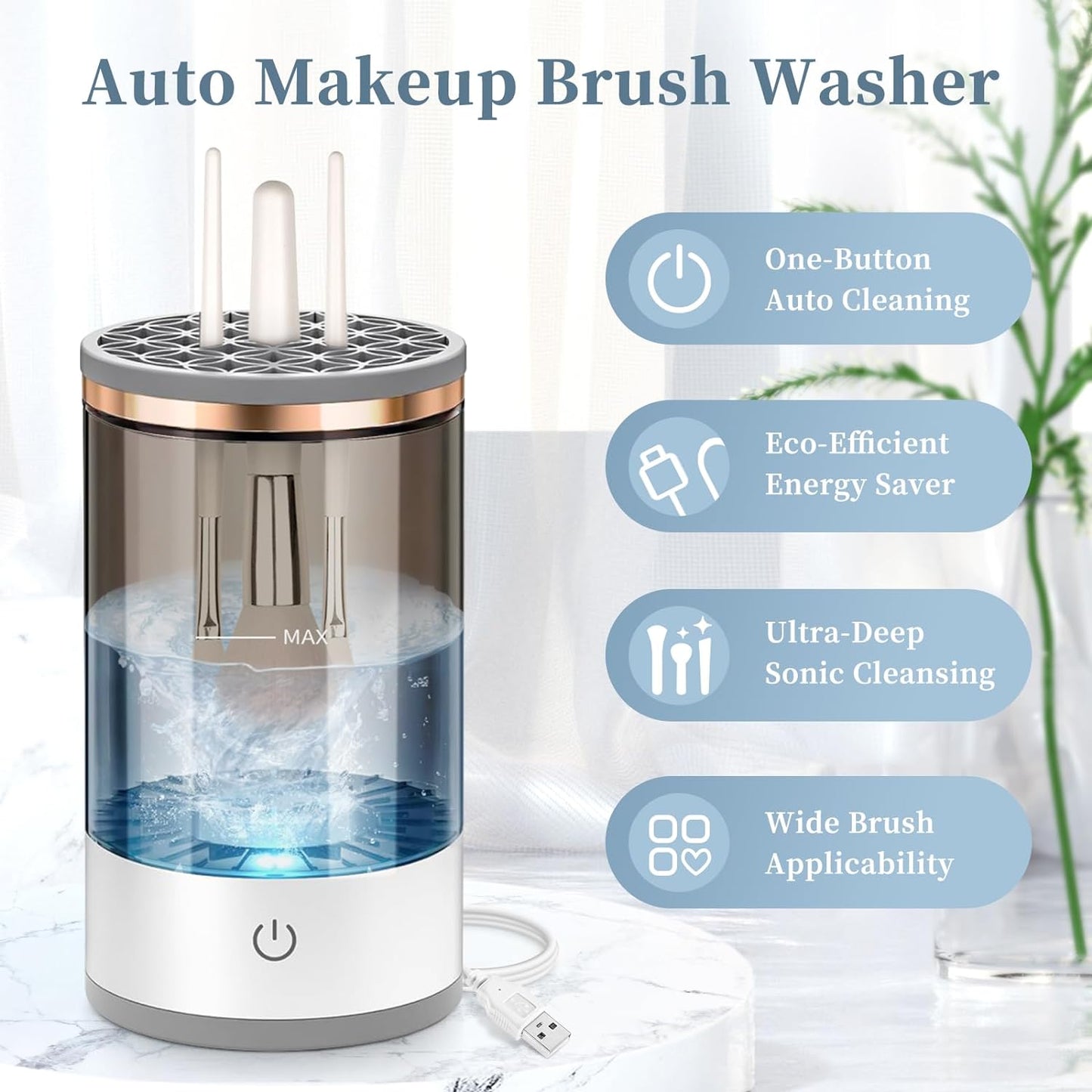 Efficient Electric Makeup Brush Cleaner Machine, Automatic Makeup Brush Cleaner for 3-4 Brushes at a Time, 7000 RPM Ensures Thorough Cleaning, Includes Silicone Pad for Irregularly Sized Brushes