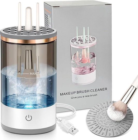 Efficient Electric Makeup Brush Cleaner Machine, Automatic Makeup Brush Cleaner for 3-4 Brushes at a Time, 7000 RPM Ensures Thorough Cleaning, Includes Silicone Pad for Irregularly Sized Brushes