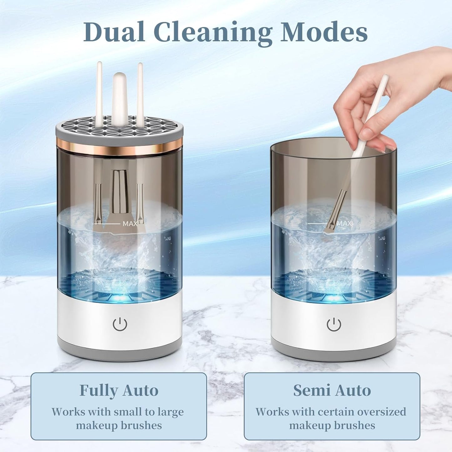 Efficient Electric Makeup Brush Cleaner Machine, Automatic Makeup Brush Cleaner for 3-4 Brushes at a Time, 7000 RPM Ensures Thorough Cleaning, Includes Silicone Pad for Irregularly Sized Brushes