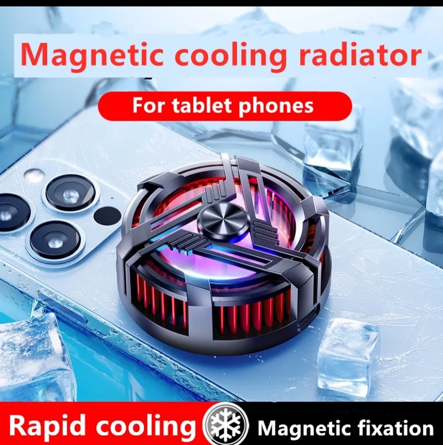 Phone Cooler with Rechargeable Battery, Phone Cooling Fan for Gaming Fit All Types of iPhone Android Smartphones, Mobile Phone Radiator with LED Temperature Display/Universal Clamp/RGB LEDS